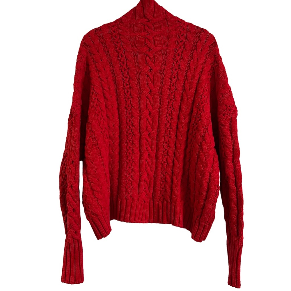 RALPH LAUREN Women's Red Cable Knit Sweater - Picture 5 of 6